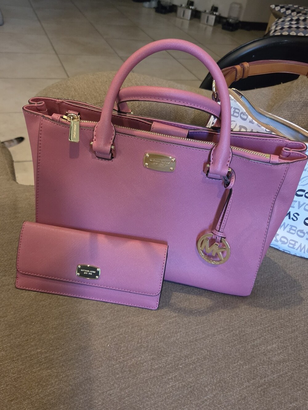 Michael Kors Pink Saffiano Satchel with Matching Wallet